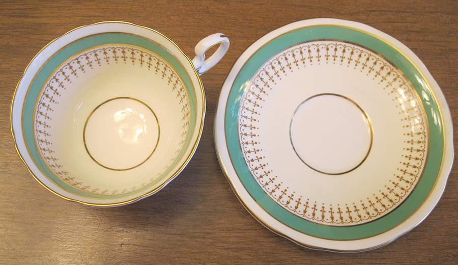 7301 Green Footed Cup & Saucer Set by John  Aynsley & Sons-1