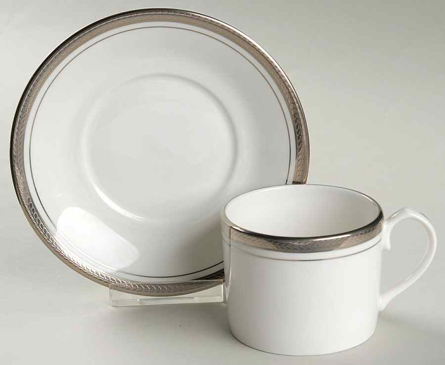 Elegance (Platinum Trim & Outer Ring) Flat Cup & Saucer Set by John  Aynsley & Sons-1