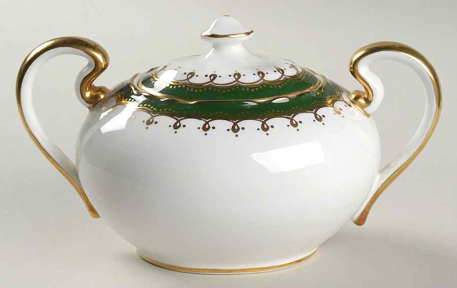 Laurette Green (Scalloped) Sugar Bowl & Lid by John  Aynsley & Sons-1