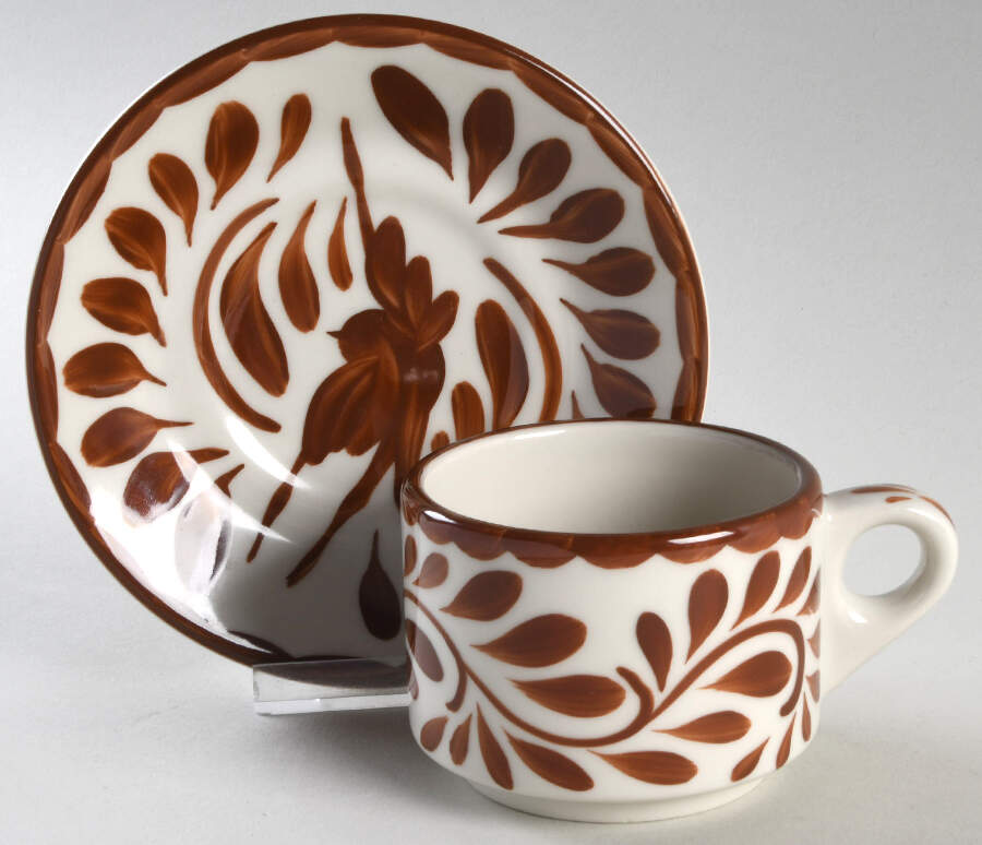 Puebla Brown Stacking Cup & Saucer Set by Anfora (Mexico)-1