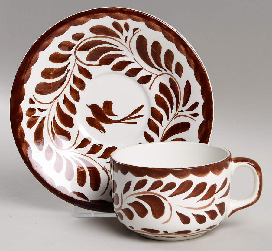 Puebla Brown Flat Cup & Saucer Set by Anfora (Mexico)-1