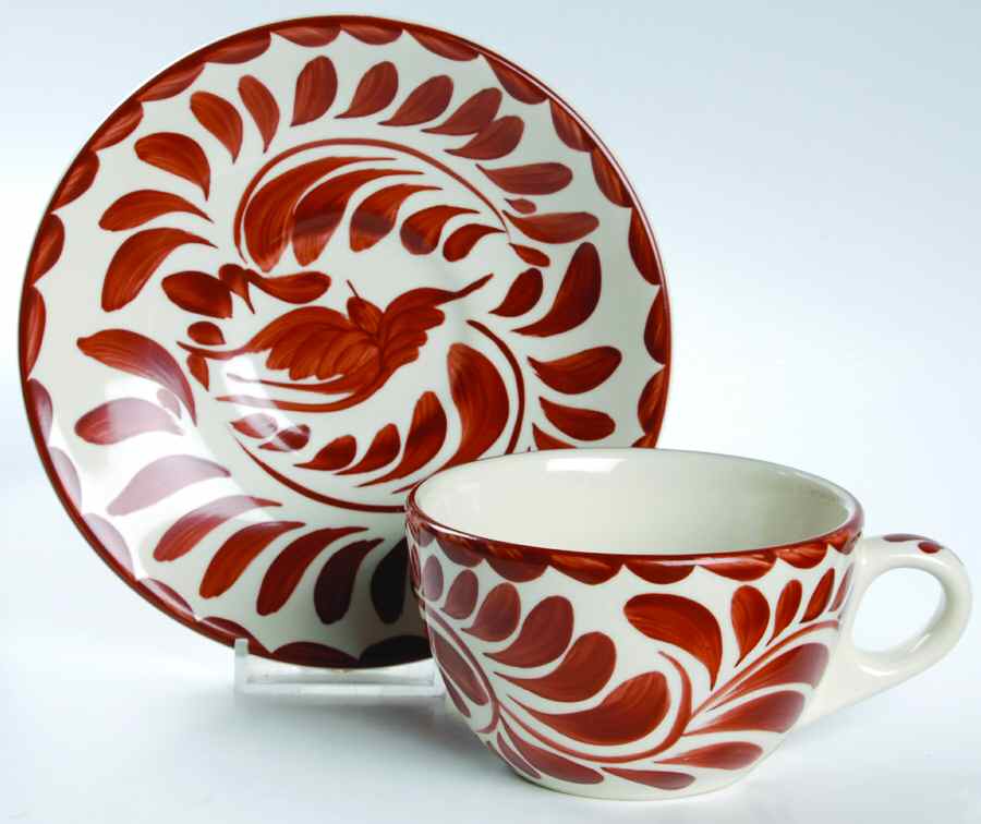 Puebla Brown Flat Cup & Saucer Set by Anfora (Mexico)-1