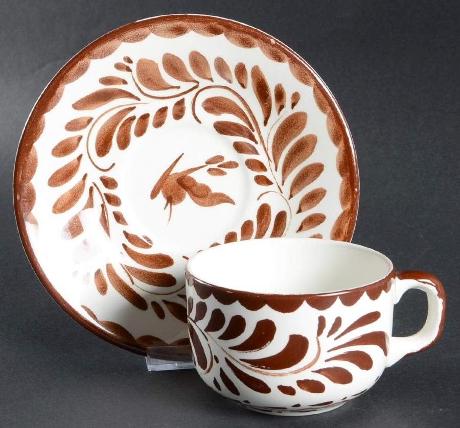Puebla Brown Flat Cup & Saucer Set by Anfora (Mexico)-1
