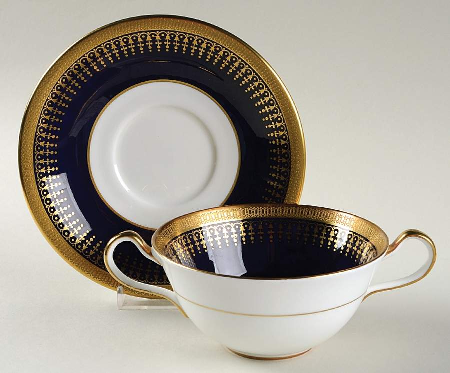 Hertford-Cobalt (Smooth) Flat Cream Soup Bowl & Saucer Set by John  Aynsley & Sons-1