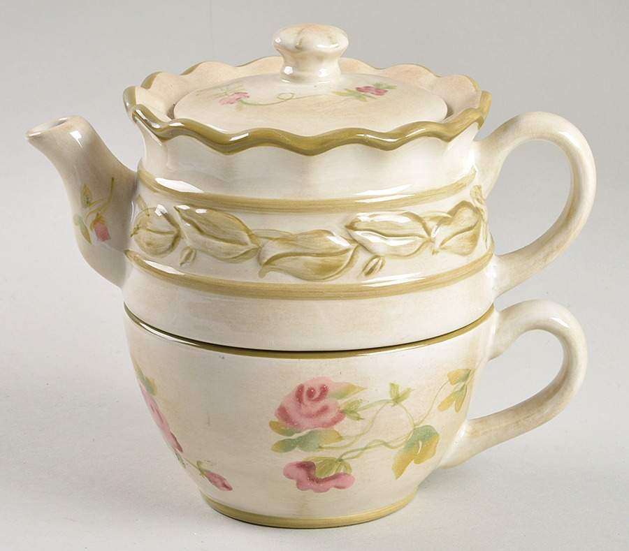 Cheri's Roses Individual Teapot & Lid with Cup by 222 Fifth (PTS)-1