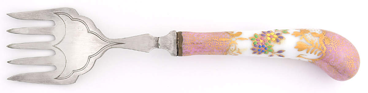 Floraine (Pink) Sardine Fork w/Silverplate Tines by A & E Lewis (Germany)-1