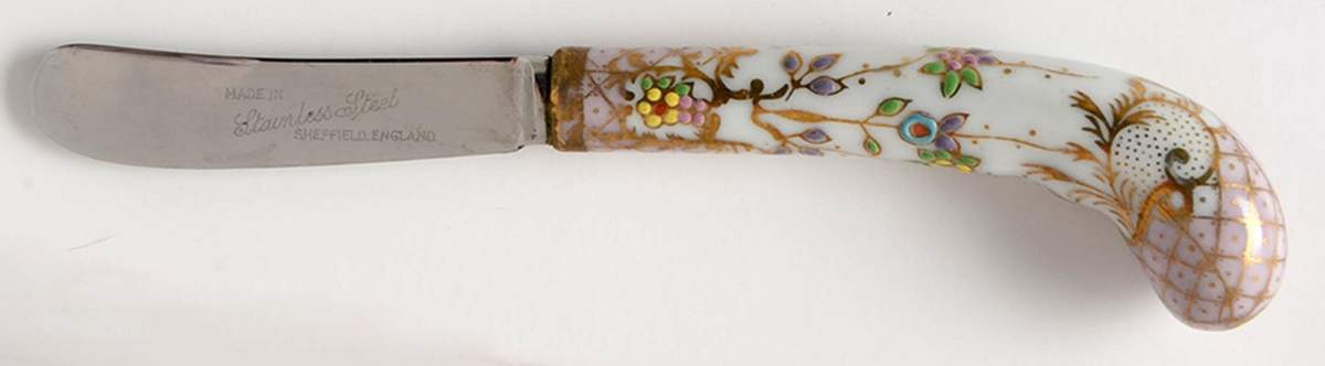 Floraine (Pink) Hollow Handle Butter Spreader by A & E Lewis (Germany)-1