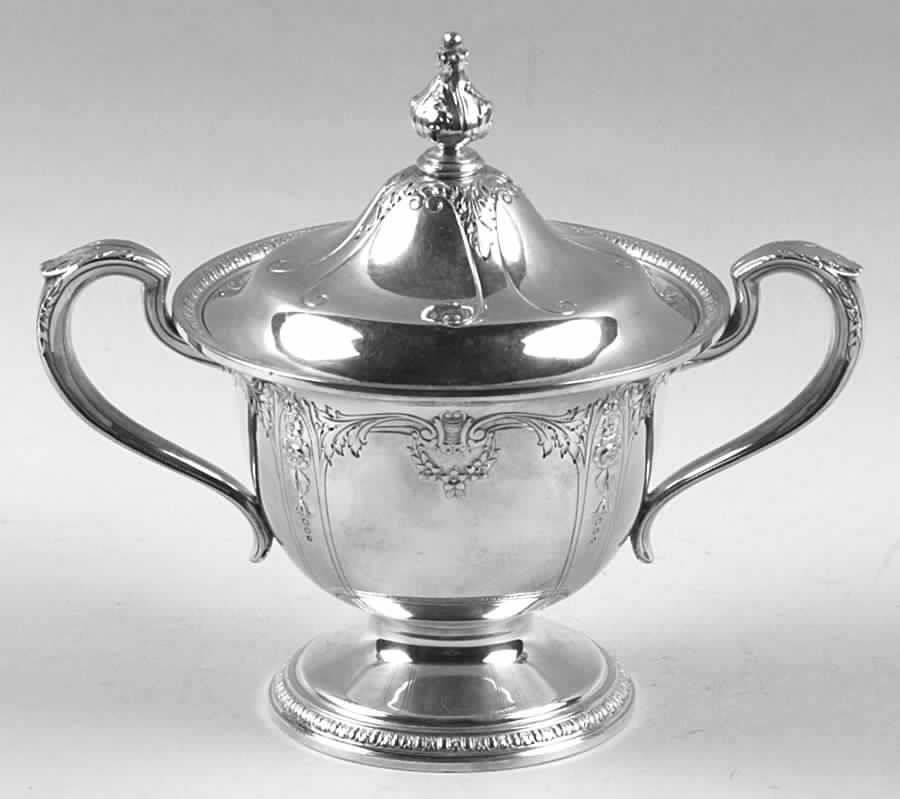Della Robbia (Sterling, Hollowware, Floral, Lines) Sugar Bowl & Lid by Alvin-1