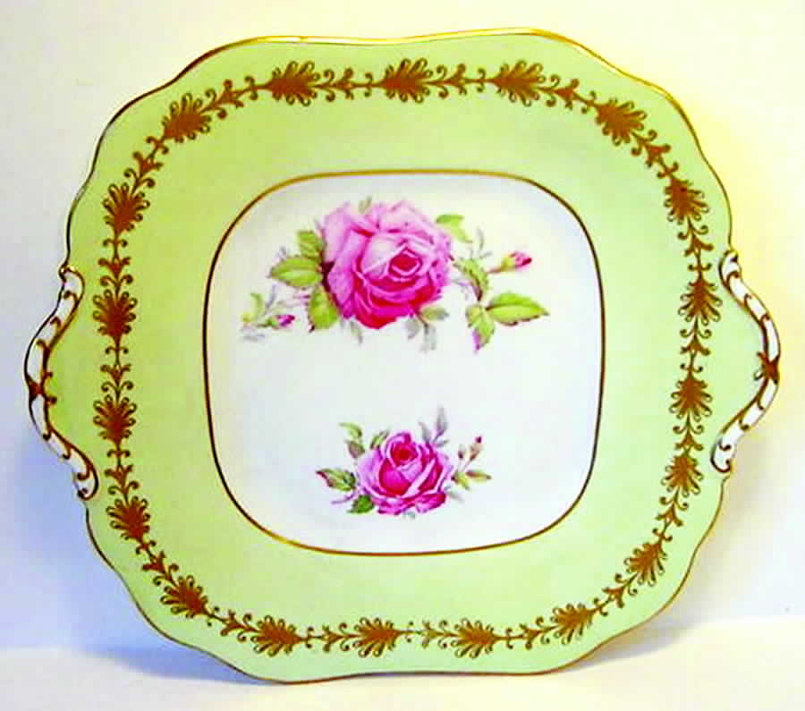 C905 (Green Band Square Handled Cake Plate by John  Aynsley & Sons-1