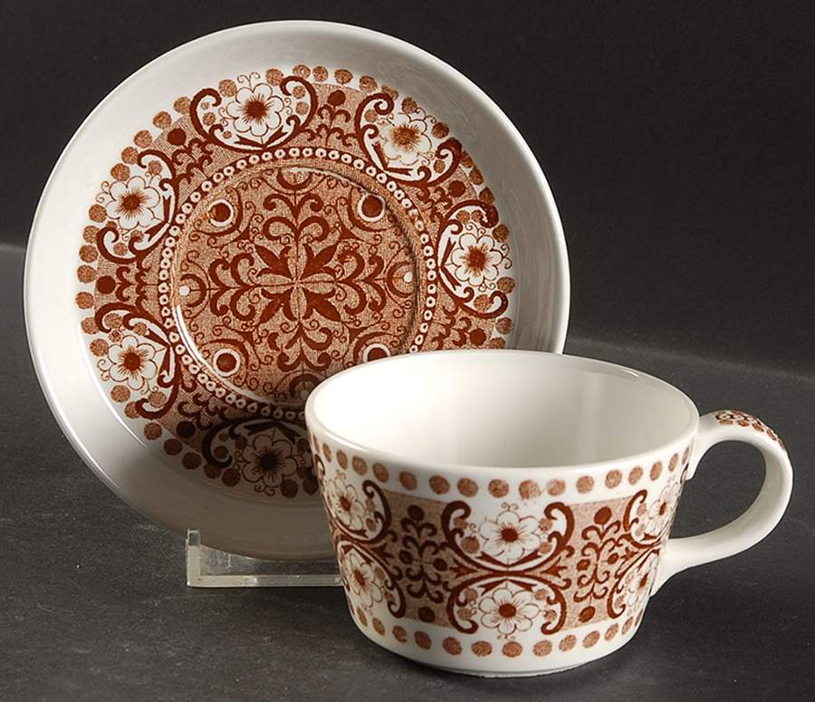 Ali Brown Flat Demitasse Cup & Saucer Set by Arabia of Finland-1