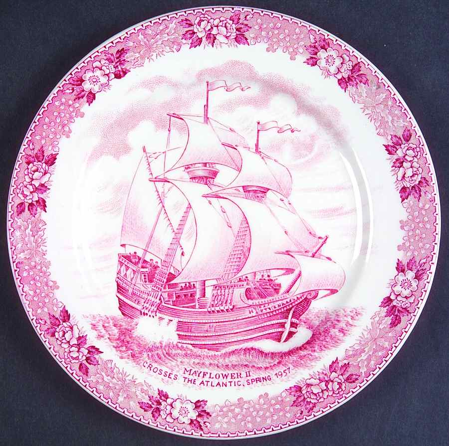 Mayflower II Pink Dessert/Pie Plate by Adams China-1