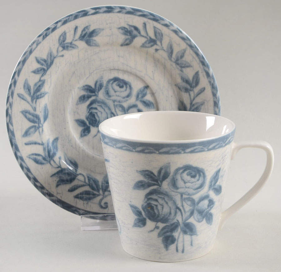 Colonial Rose Blue Flat Cup & Saucer Set by 222 Fifth (PTS)-1