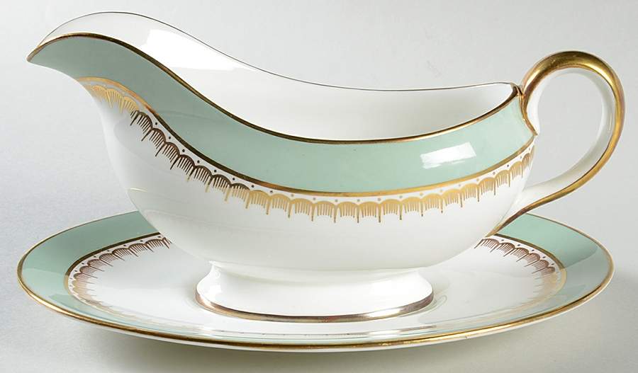 Embassy Green (Scalloped) Gravy Boat & Underplate by John  Aynsley & Sons-1