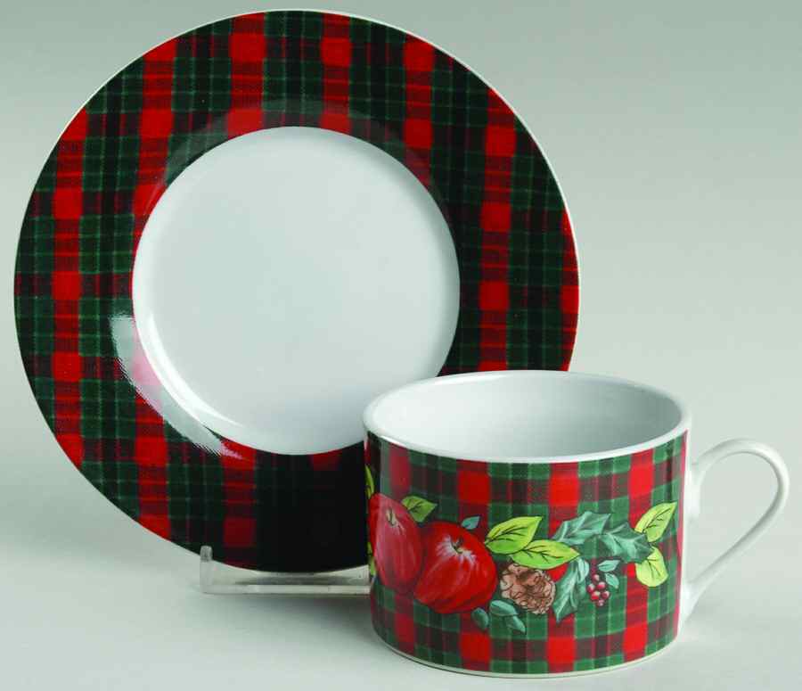 Apple Plaid Flat Cup & Saucer Set by American Atelier-1