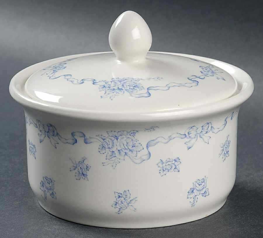 Ribbons Blue Powder Box with Lid by Laura Ashley-1