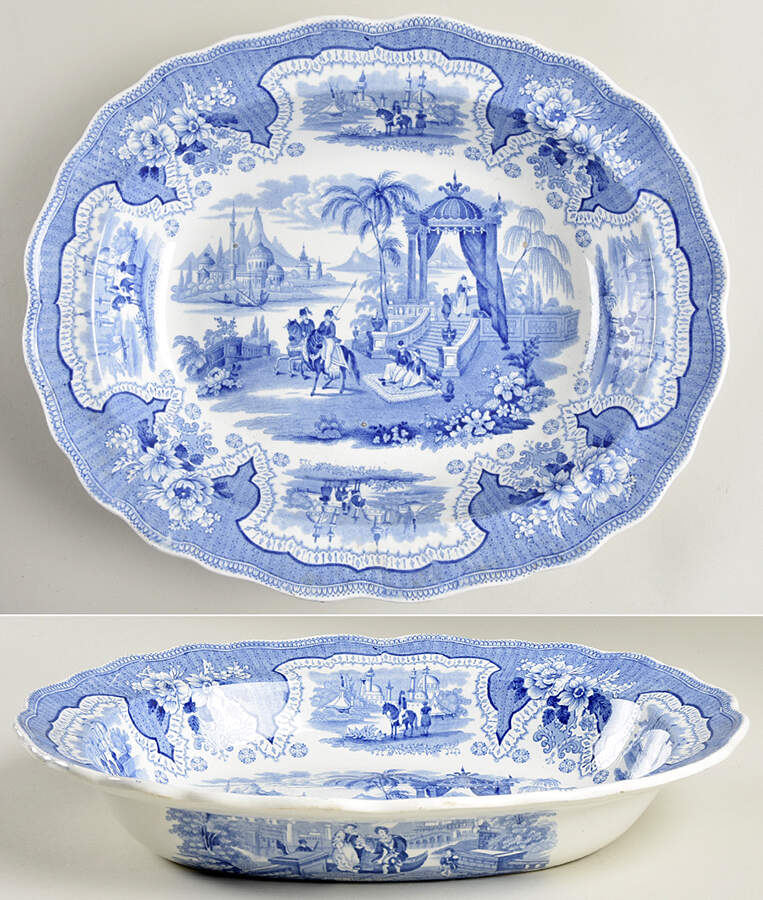 Palestine-Blue 12" Oval Vegetable Bowl by Adams China-1