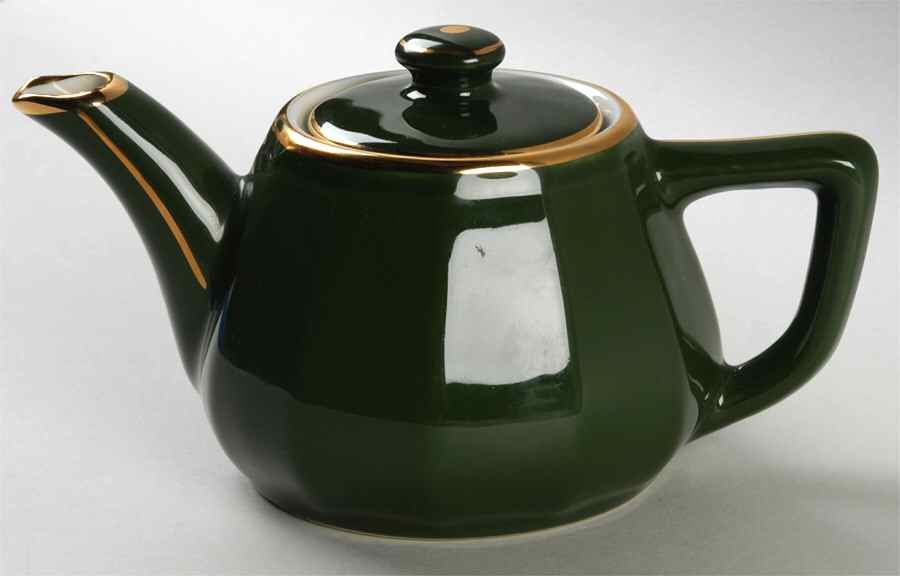 Green and Gold Bistroware Teapot & Lid by Apilco-1