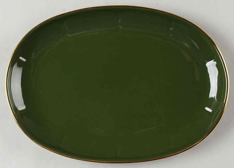 Green and Gold Bistroware 11" Oval Serving Platter by Apilco-1