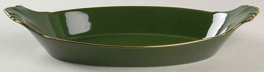 Green and Gold Bistroware 11" Augratin by Apilco-1
