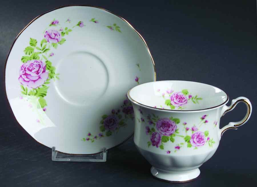 Pink Roses Footed Cup & Saucer Set by Avon-1
