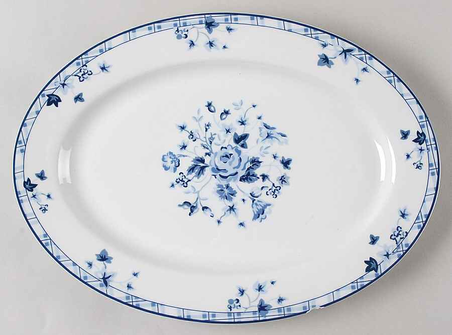Sophia (Blue) 14" Oval Serving Platter by Laura Ashley-1