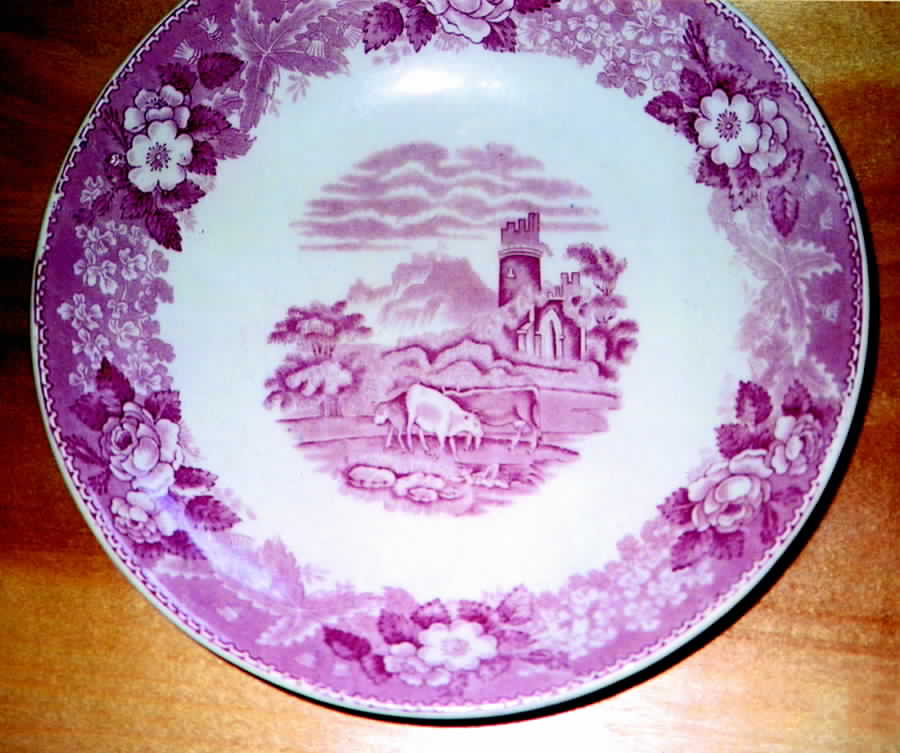 English Scenic Pink (Older, Smooth) Saucer by Adams China-1