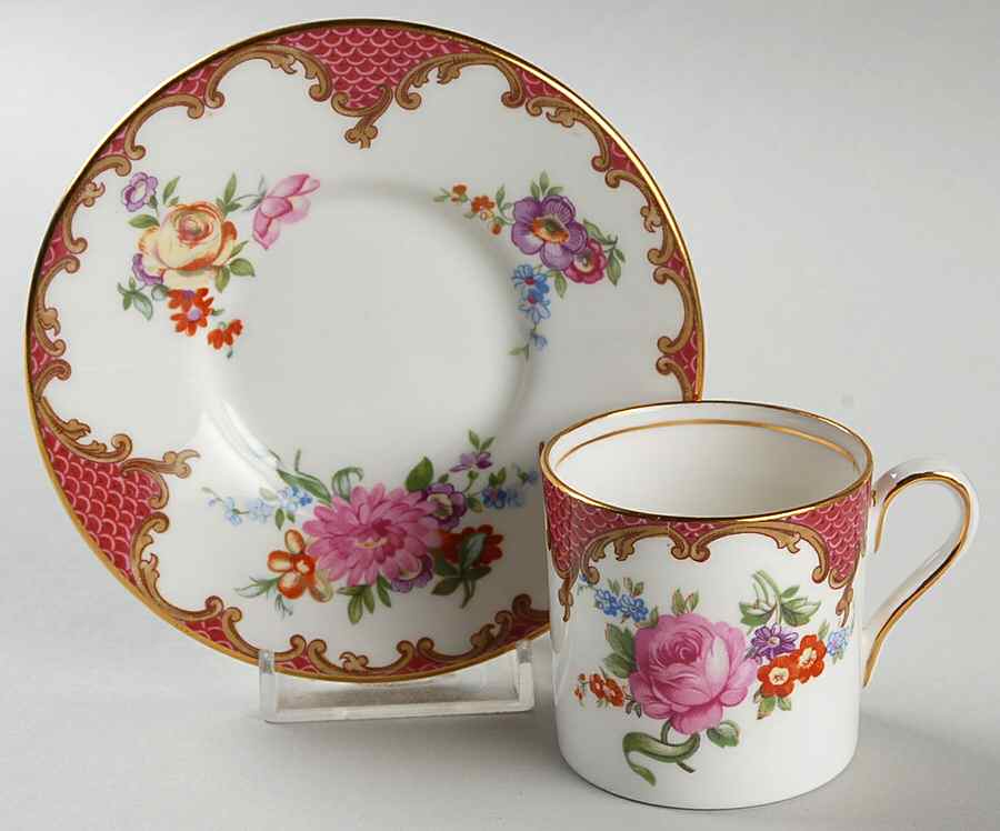 Wilton Pink Red (Smooth) Flat Demitasse Cup & Saucer Set by John  Aynsley & Sons-1