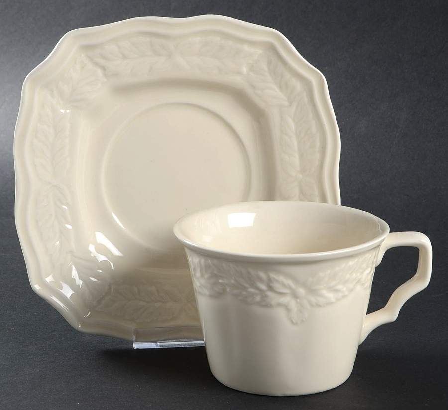 Avignon Cream Flat Cup & Saucer Set by 222 Fifth (PTS)-1