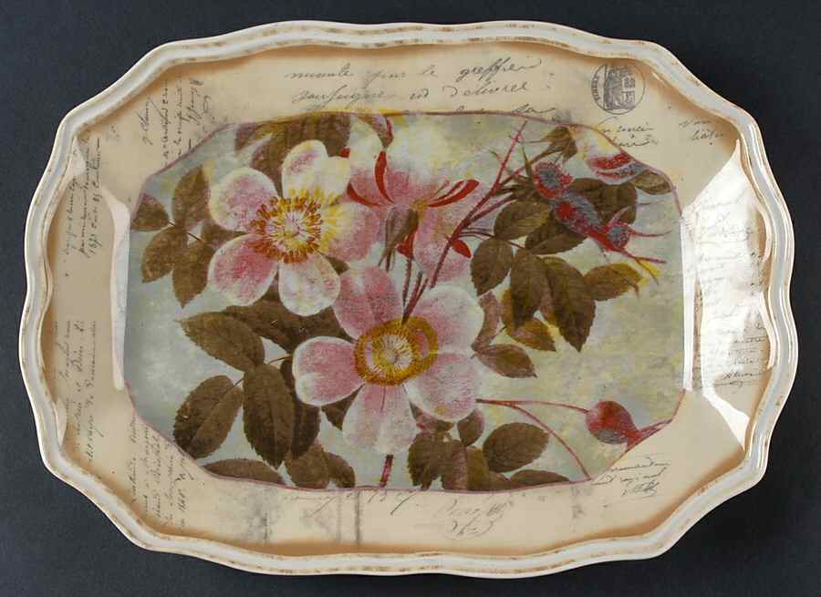 Vintage Floral 13" Oval Serving Platter by 222 Fifth (PTS)-1