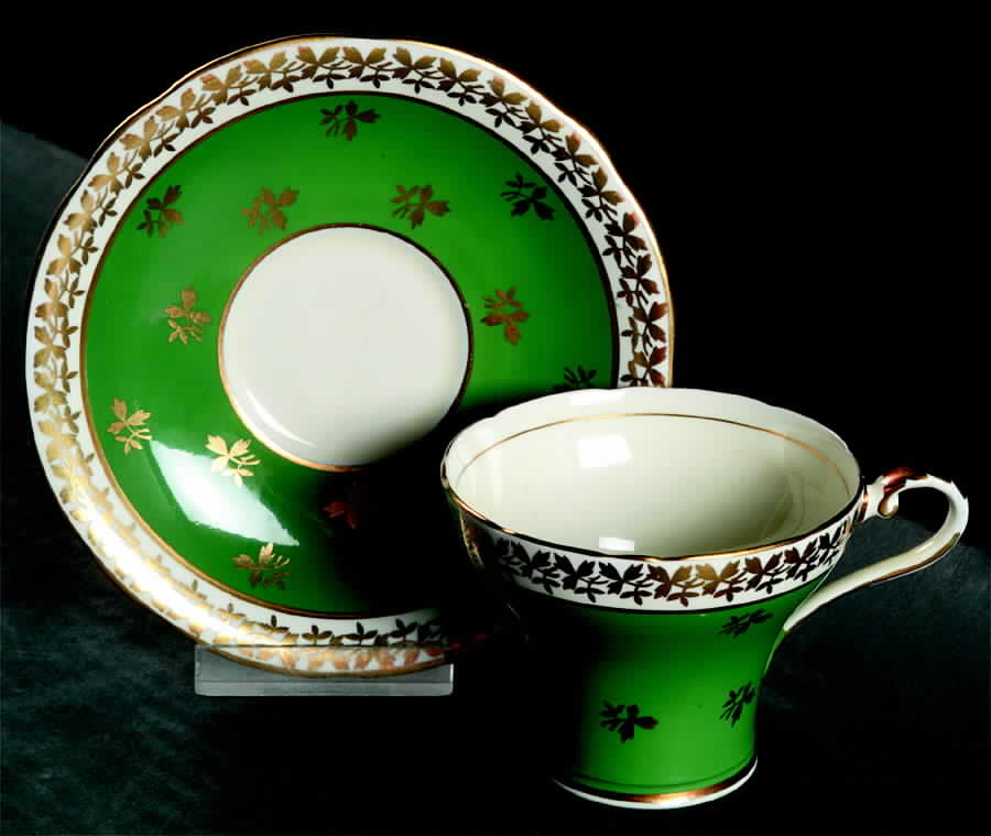 C880 Green Flat Cup & Saucer Set by John  Aynsley & Sons-1