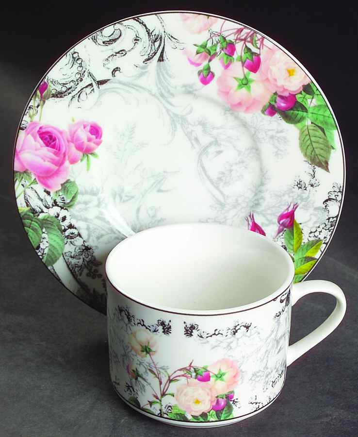 Rose Toile Flat Cup & Saucer Set by American Atelier-1