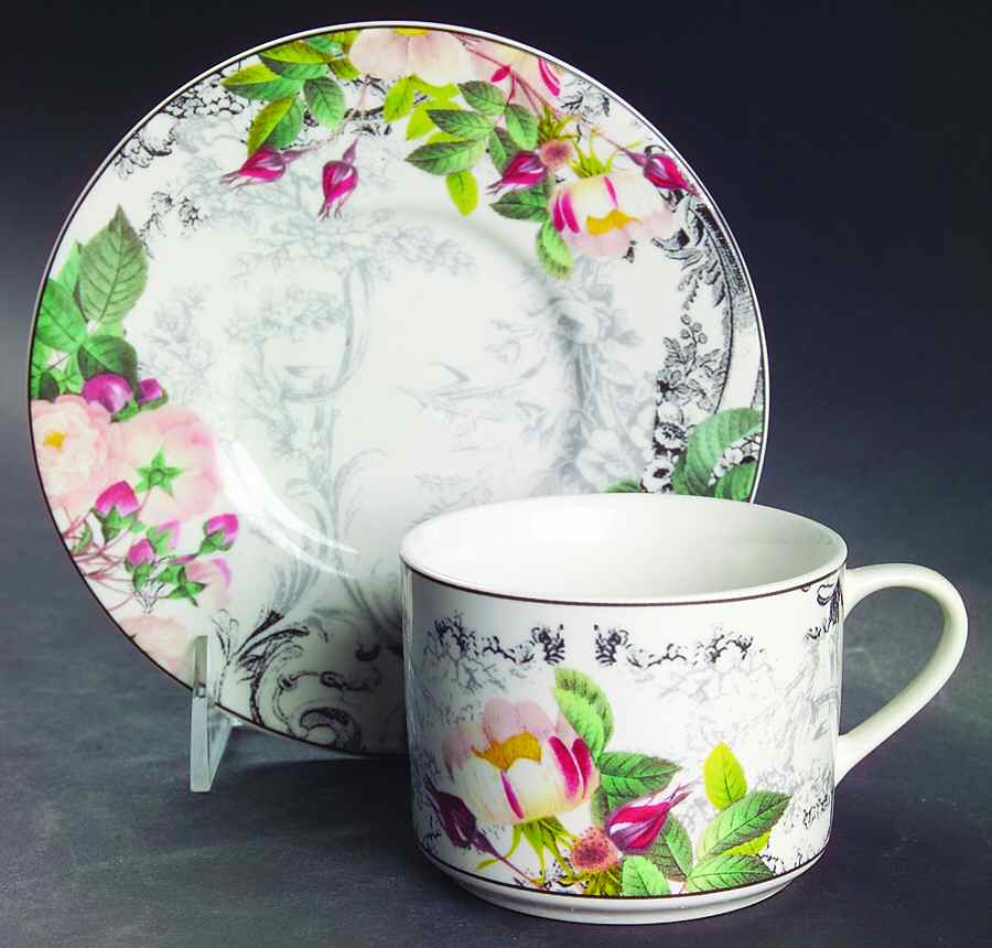 Rose Toile Flat Cup & Saucer Set by American Atelier-1
