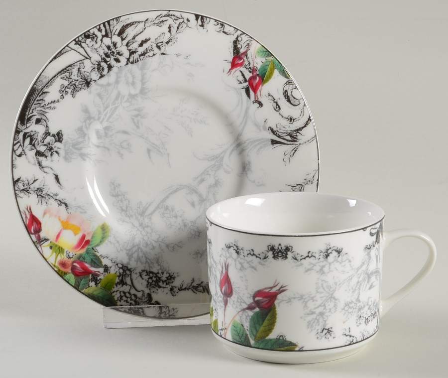 Rose Toile Flat Cup & Saucer Set by American Atelier-1