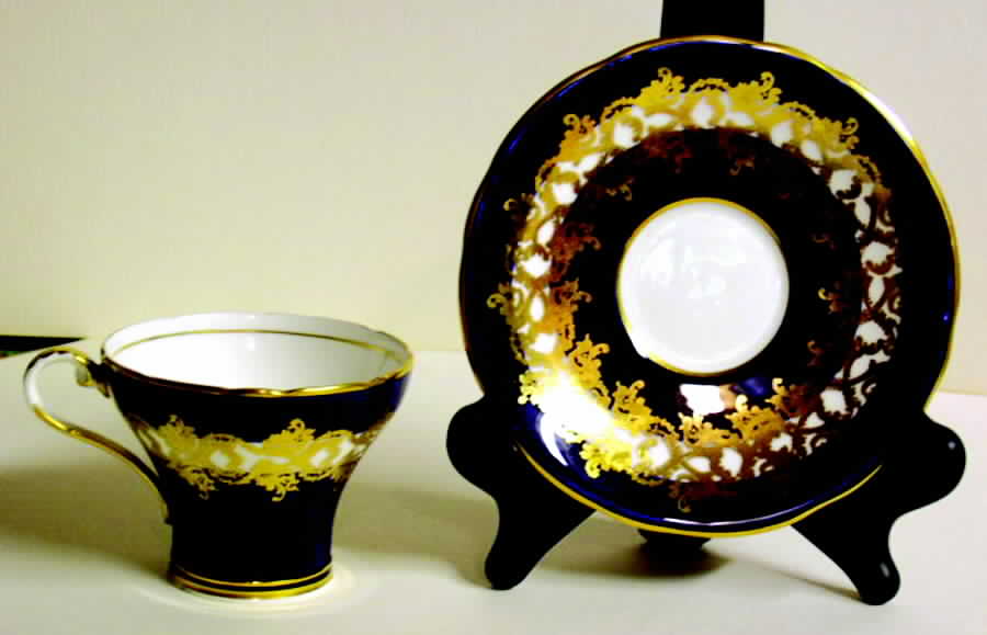 1215 Black Flat Cup & Saucer Set by John  Aynsley & Sons-1