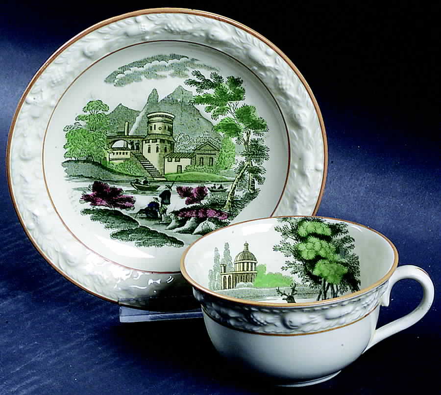 Italian Scenery Multicolor (Mustard Trim) Flat Cup & Saucer Set by Adams China-1