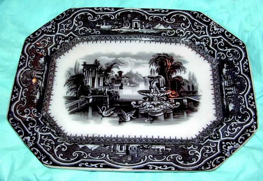 Athens Black 15" Oval Serving Platter by Adams China-1