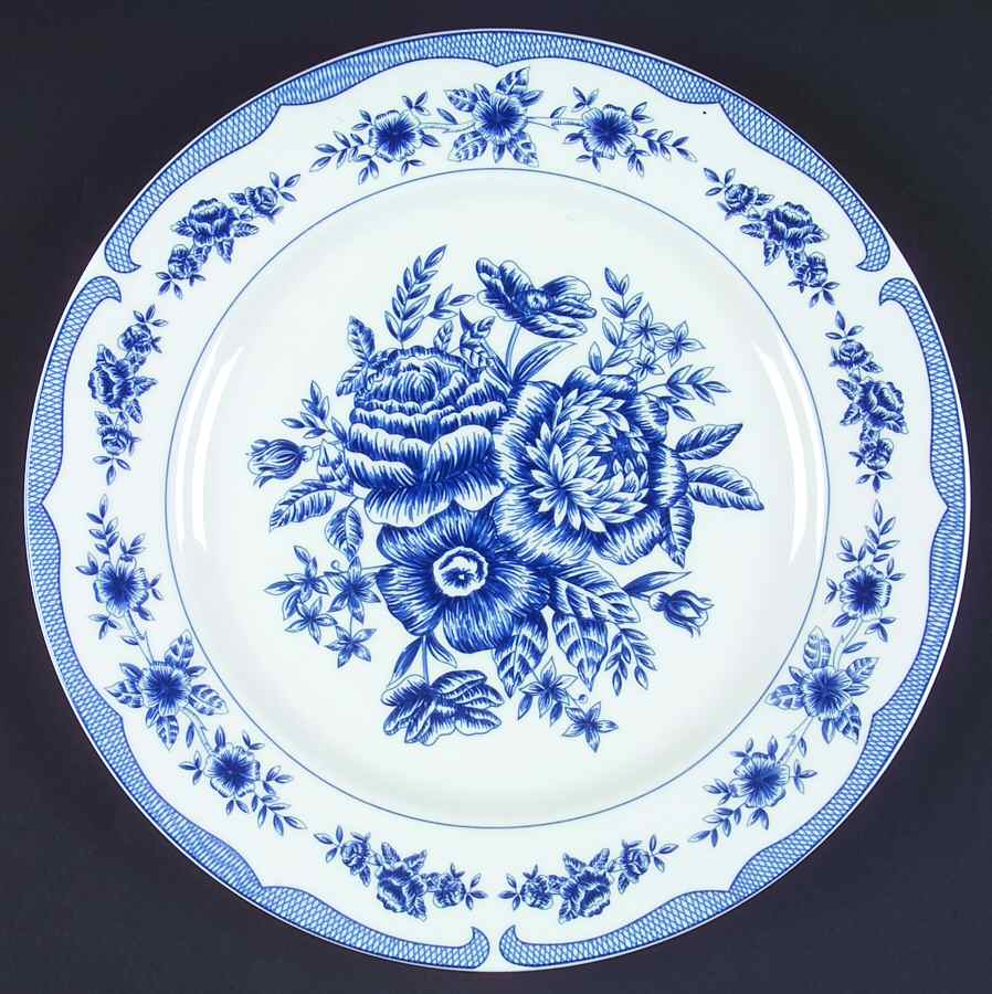 Floral Toile Blue Dinner Plate by American Atelier-1