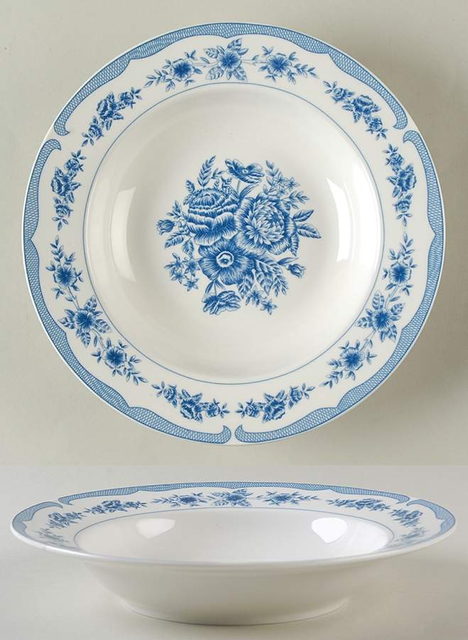 Floral Toile Blue Rim Soup Bowl by American Atelier-1