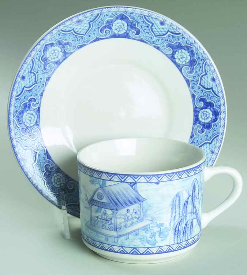 Asian Blue Flat Cup & Saucer Set by American Atelier-1