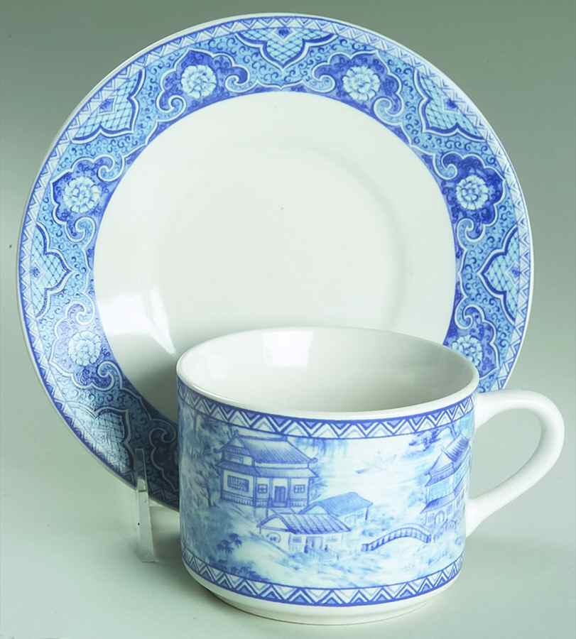 Asian Blue Flat Cup & Saucer Set by American Atelier-1
