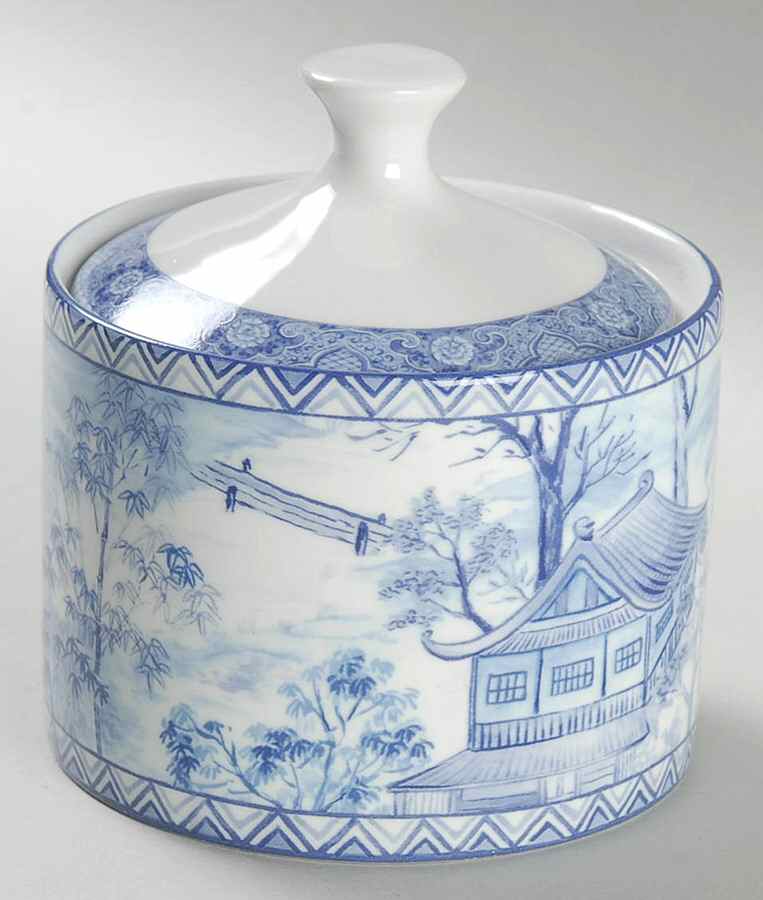 Asian Blue Sugar Bowl & Lid by American Atelier-1