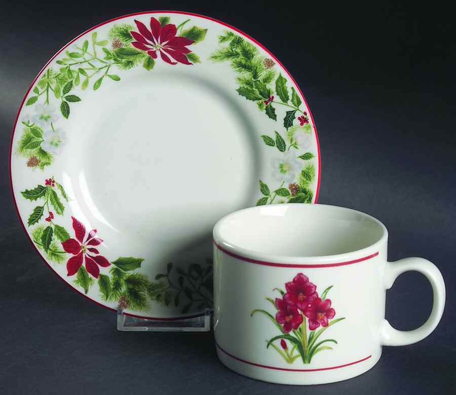Holiday Floral Flat Cup & Saucer Set by American Atelier-1
