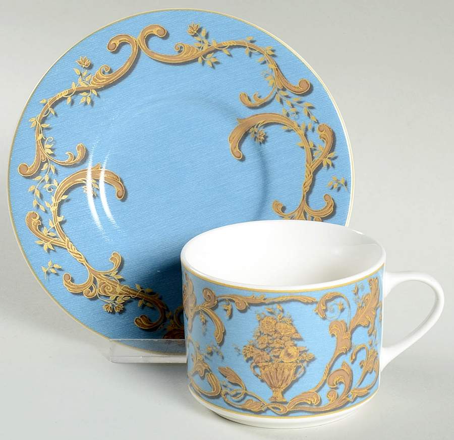 Blue Jardiniere Flat Cup & Saucer Set by American Atelier-1