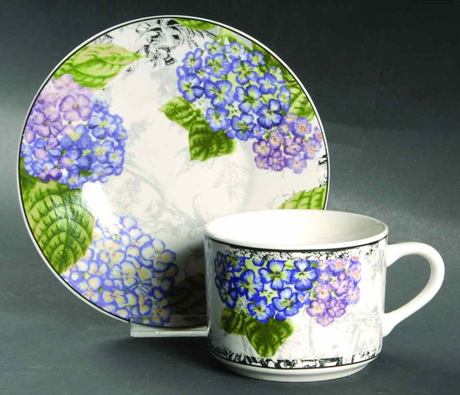Hydrangea Toile Flat Cup & Saucer Set by American Atelier-1