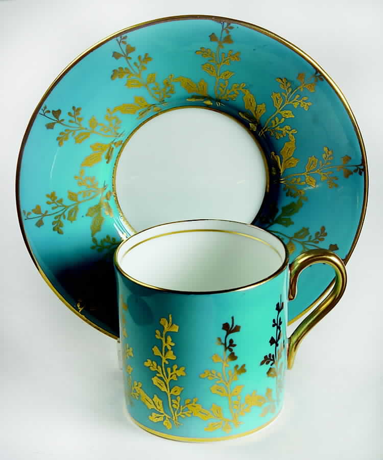 1730 Turquoise Flat Demitasse Cup & Saucer Set by John  Aynsley & Sons-1