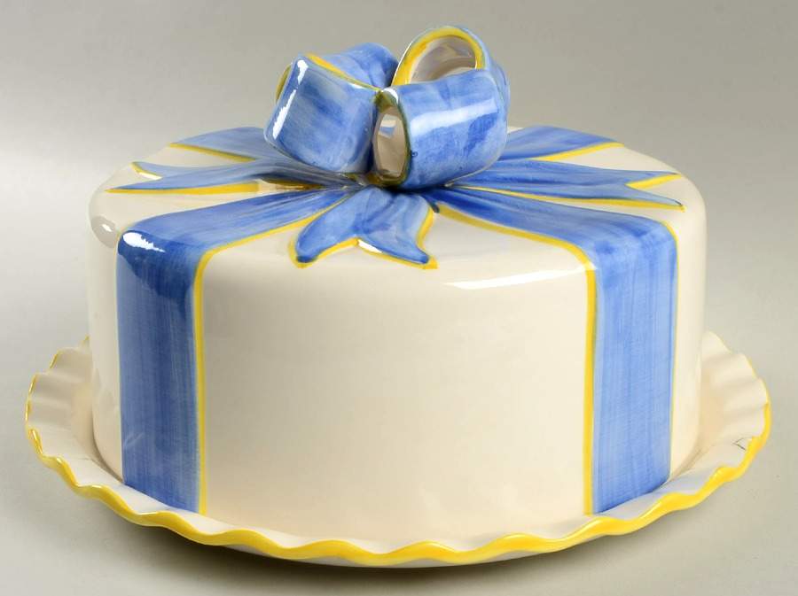 Ribbons N Bows Large Covered Cake Plate by Alabaster Ceramics-1