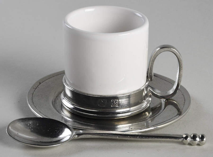 Tuscan Flat Demitasse Cup & Saucer Set with Metal Spoon by Arte Italica-1