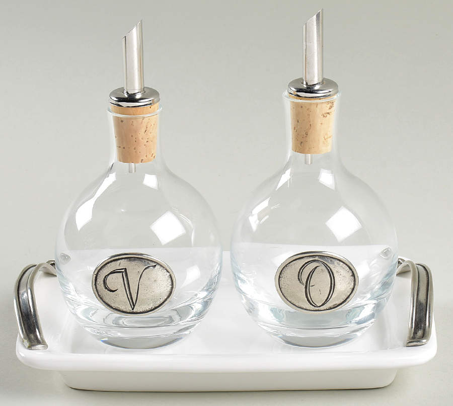 Tuscan Vinegar and Oil with Cork Stoppers on Tray by Arte Italica-1