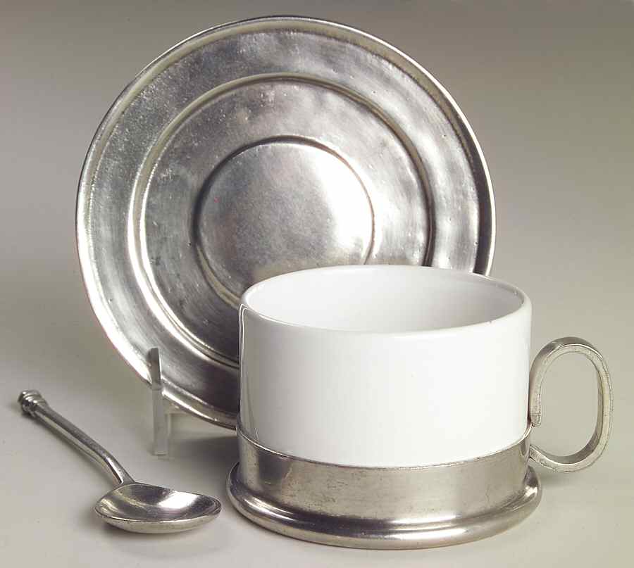 Tuscan Flat Cup & Saucer Set with Metal Spoon by Arte Italica-1