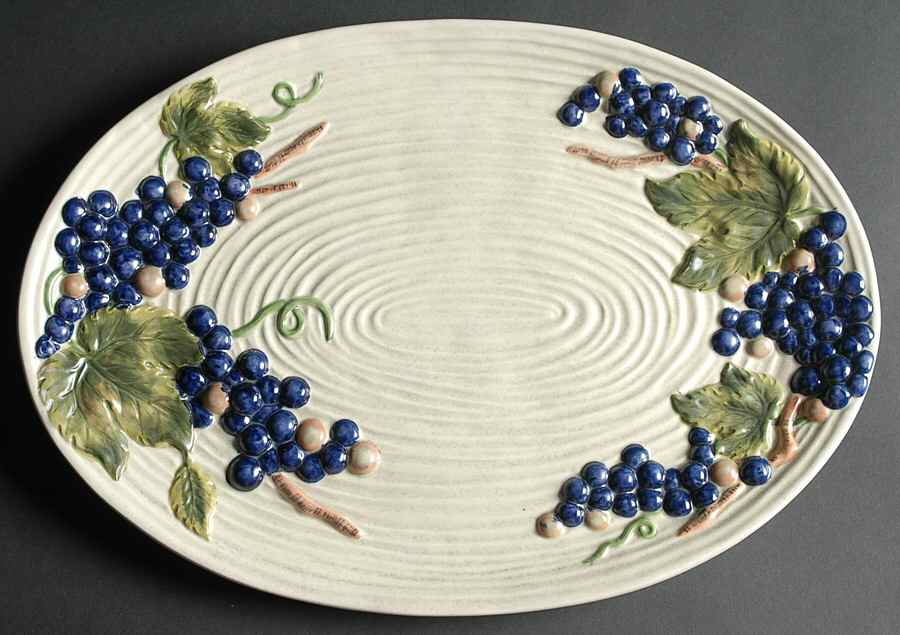 Grapevine Putty 16" Oval Serving Platter by 222 Fifth (PTS)-1